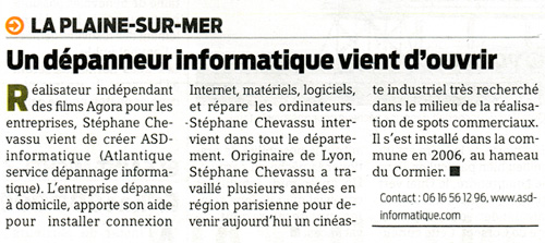 Article ASD Informatique paru dans Presse Océan