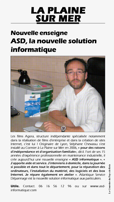 Article ASD Informatique paru dans Le Courrier du Pays de Retz